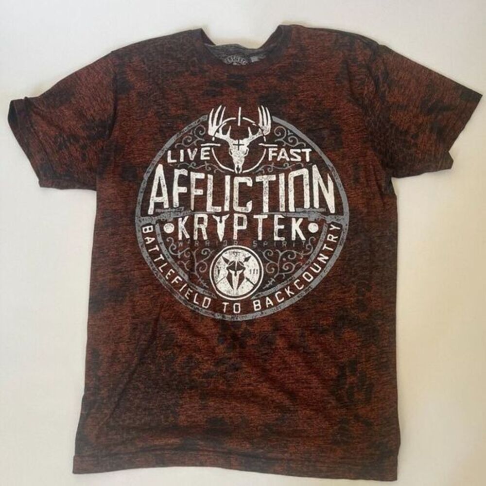 VTG Affliction Mens T Shirt Live Fast Size XXL Orange‎ Heathered Y2K MMA Grunge